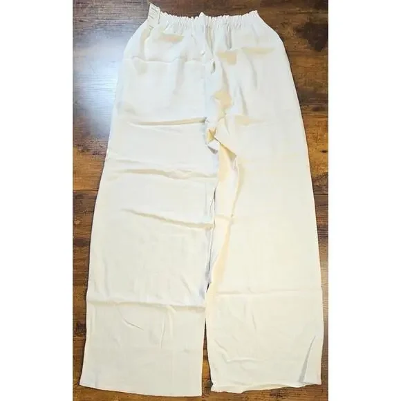 ZORAN Vintage Beige 100% Linen Chiffon Elastic Waist Wide-Leg Pants One Size NWT